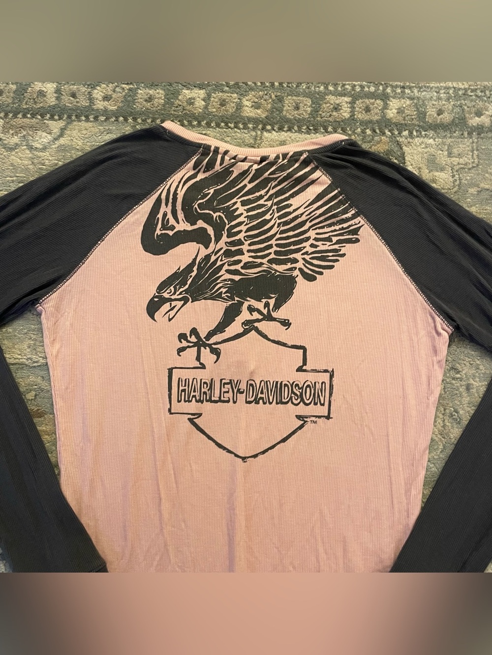 Harley Davidson Wings Women’s Long Sleeve Button Up Henley Shirt Top Size Small
